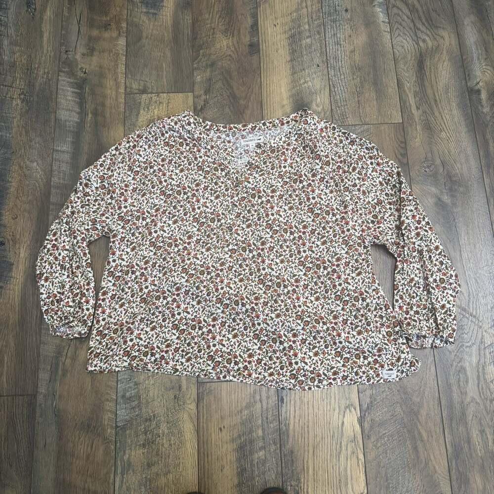 Toad&Co Women M Organic Cotton Floral Peasant Blouse Boho 3/4 Sleeve EUC